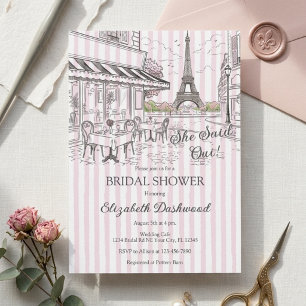 Chic Paris Café Roze Witte Strepen Bruidsdiner Kaart