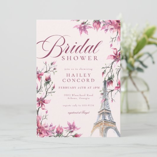 Chic Paris Cherry Blossom Roze Vrijgezellenfeest Kaart (Staand voorkant)