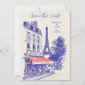 Chic Paris Doodle Whimsical Eiffel Tower Save The Date (Voorkant)
