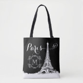 Chic Paris Eiffel Tower Black - wit monogram Tote Bag (Voorkant)