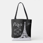 Chic Paris Eiffel Tower Black - wit monogram Tote Bag (Achterkant)