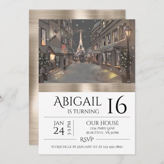 Chic Paris Eiffel Tower Gold Trendy Birthday Kaart (Voorkant / Achterkant)