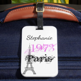 Chic Paris Eiffel Tower Pink Black 50th Birthday Bagagelabel