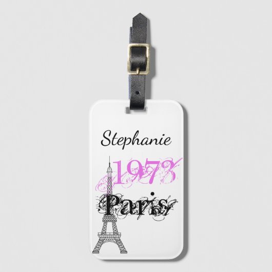Chic Paris Eiffel Tower Pink Black 50th Birthday Bagagelabel (Voorkant (verticaal))