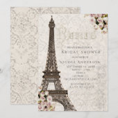 Chic Paris Eiffeltoren & Rozen Elegante Uitnodigin Kaart (Voorkant / Achterkant)