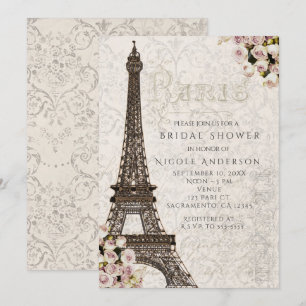 Chic Paris Eiffeltoren & Rozen Elegante Uitnodigin Kaart