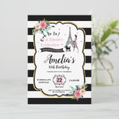 Chic Paris Girl and Poodle Birthday Party Kaart (Staand voorkant)