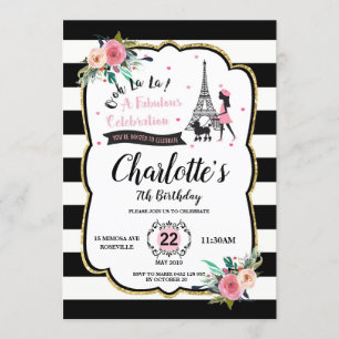 Chic Paris Girl and Poodle Birthday Party Kaart