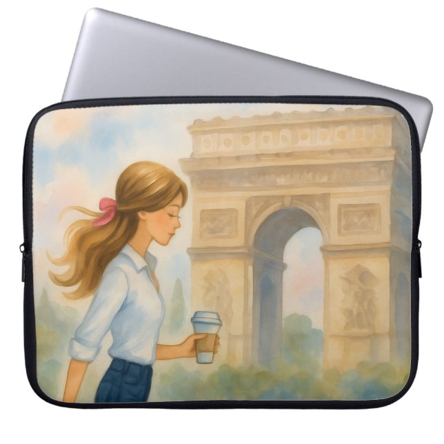 Chic Paris Girl beroemd gemaakt door Arc de Triomp Laptop Sleeve (Voorkant)