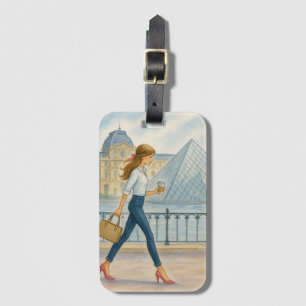Chic Paris Girl beroemd gemaakt door The Louvre Ba Bagagelabel
