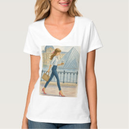 Chic Paris Girl beroemd gemaakt door The Louvre T-shirt