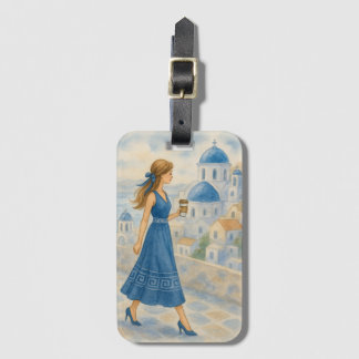 Chic Paris Girl in Santorini Greece Luggage Tag Bagagelabel