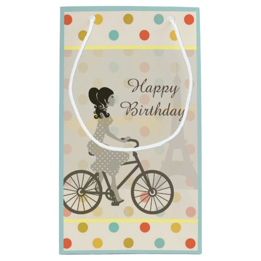 Chic Paris Girl Riding Bike Cute Birthday Klein Cadeauzakje (Achterkant)