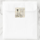 Chic Paris Girl Riding Bike Dotty Custom Text Vierkante Sticker (Tas)