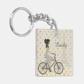 Chic Paris Girl Riding Bike Dotty Personalized Sleutelhanger (Voorkant Links)