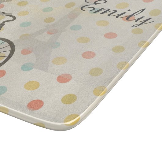 Chic Paris Girl Riding Bike Dotty Personalized Snijplank (Hoek)