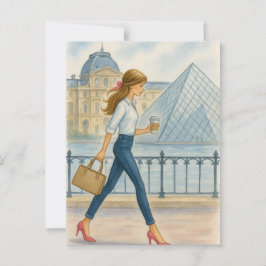 Chic Paris Meisje door The Louvre Briefkaart