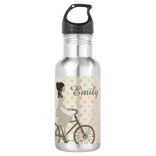 Chic Paris Meisje Rijden Fiets Waterfles (Voorkant)
