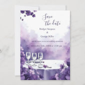 Chic Paris & Paarse Floral Wedding veilig de datum Kaart (Voorkant)