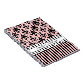 Chic Paris Pink and Black Damask en Stripes Notitieboek (Rechterzijde)