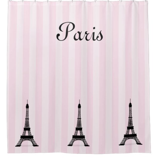 Chic Paris Pink Stripe en Black Eiffel Towers Douchegordijn (Voorkant)