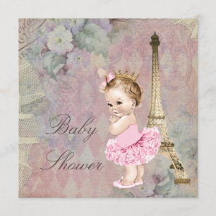 Chic Paris Princess Ballerina Floral Baby shower Kaart
