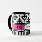 Chic Paris Stripes en Damask Voeg Jouw naam toe Mok (Voorkant links)