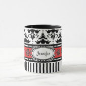 Chic Paris Stripes en Damask Voeg Jouw naam toe Mok (Midden)