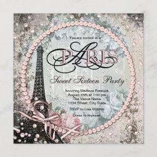 Chic Paris Sweet 16 Party Kaart