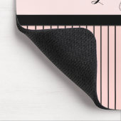 Chic Parisian Pink Pinstripes Black Bow and Name Muismat (Hoek)