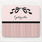Chic Parisian Pink Pinstripes Black Bow and Name Muismat (Voorkant)