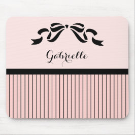 Chic Parisian Pink Pinstripes Black Bow and Name Muismat