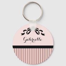 Chic Parisian Pink Pinstripes Black Bow and Name