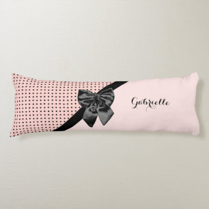 Chic Parisian Pink Polka Dots Black Bow and Name Lichaamskussen