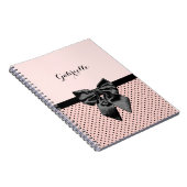 Chic Parisian Pink Polka Dots Black Bow and Name Notitieboek (Rechterzijde)