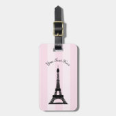 Chic Parisian Pink Stripe Black Eiffel Tower Bagagelabel (Voorkant verticaal)
