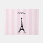 Chic Parisian Pink Stripe Black Eiffel Tower Deurmat (Voorkant)
