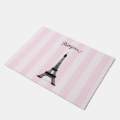 Chic Parisian Pink Stripe Black Eiffel Tower Deurmat (Schuin)