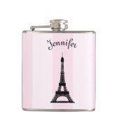 Chic Parisian Pink Stripe Black Eiffel Tower Heupfles (Voorkant)
