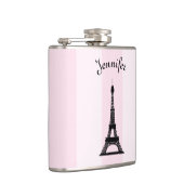 Chic Parisian Pink Stripe Black Eiffel Tower Heupfles (Rechts)