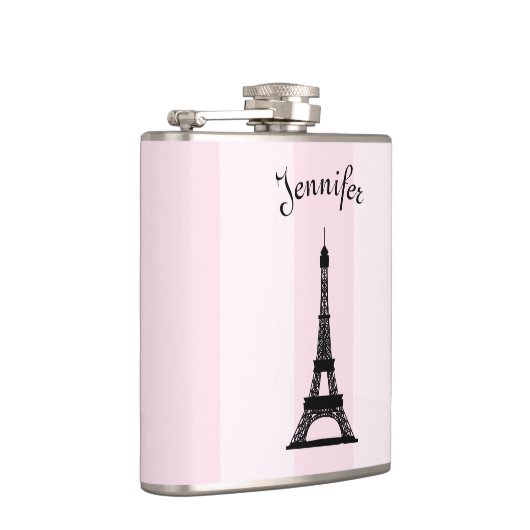Chic Parisian Pink Stripe Black Eiffel Tower Heupfles (Rechts)