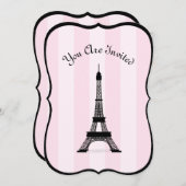 Chic Parisian Pink Stripe Black Eiffel Tower Kaart (Voorkant / Achterkant)