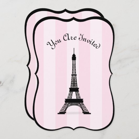 Chic Parisian Pink Stripe Black Eiffel Tower Kaart (Voorkant / Achterkant)