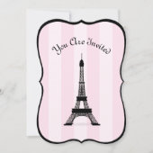 Chic Parisian Pink Stripe Black Eiffel Tower Kaart (Voorkant)