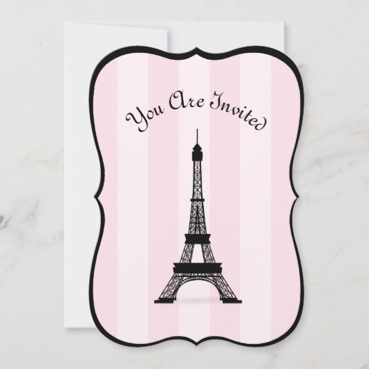Chic Parisian Pink Stripe Black Eiffel Tower Kaart (Voorkant)