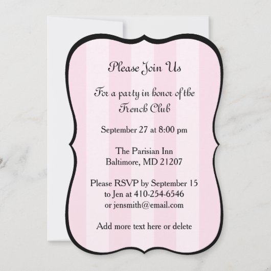 Chic Parisian Pink Stripe Black Eiffel Tower Kaart (Achterkant)