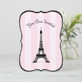 Chic Parisian Pink Stripe Black Eiffel Tower Kaart (Staand voorkant)