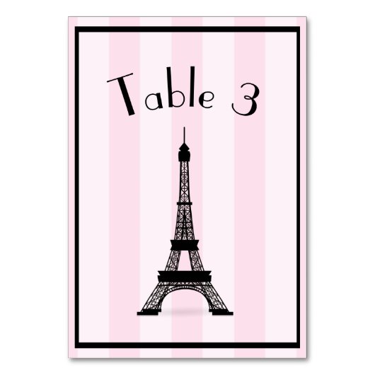 Chic Parisian Pink Stripe Black Eiffel Tower Kaart (Voorkant)