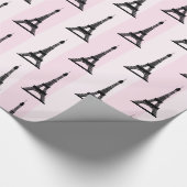 Chic Parisian Pink Stripe met Black Eiffel Towers Cadeaupapier (Hoek)
