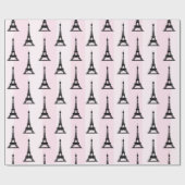 Chic Parisian Pink Stripe met Black Eiffel Towers Cadeaupapier (Vlak)